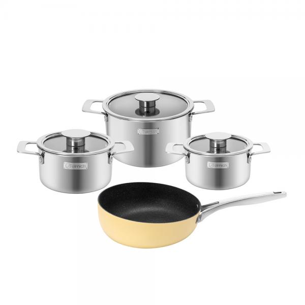 Bộ nồi Inox liền khối Elmich Hera EL-8138IN size 16, 18, 22 tặng kèm chảo chống dính full induction 26cm Bộ nồi Inox liền khối Elmich Hera EL-8138IN size 16, 18, 22 tặng kèm chảo chống dính full induction 26cm